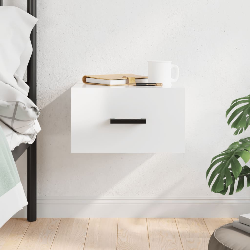 Wall-Mounted Bedside Table High Gloss White 35x35x20 cm