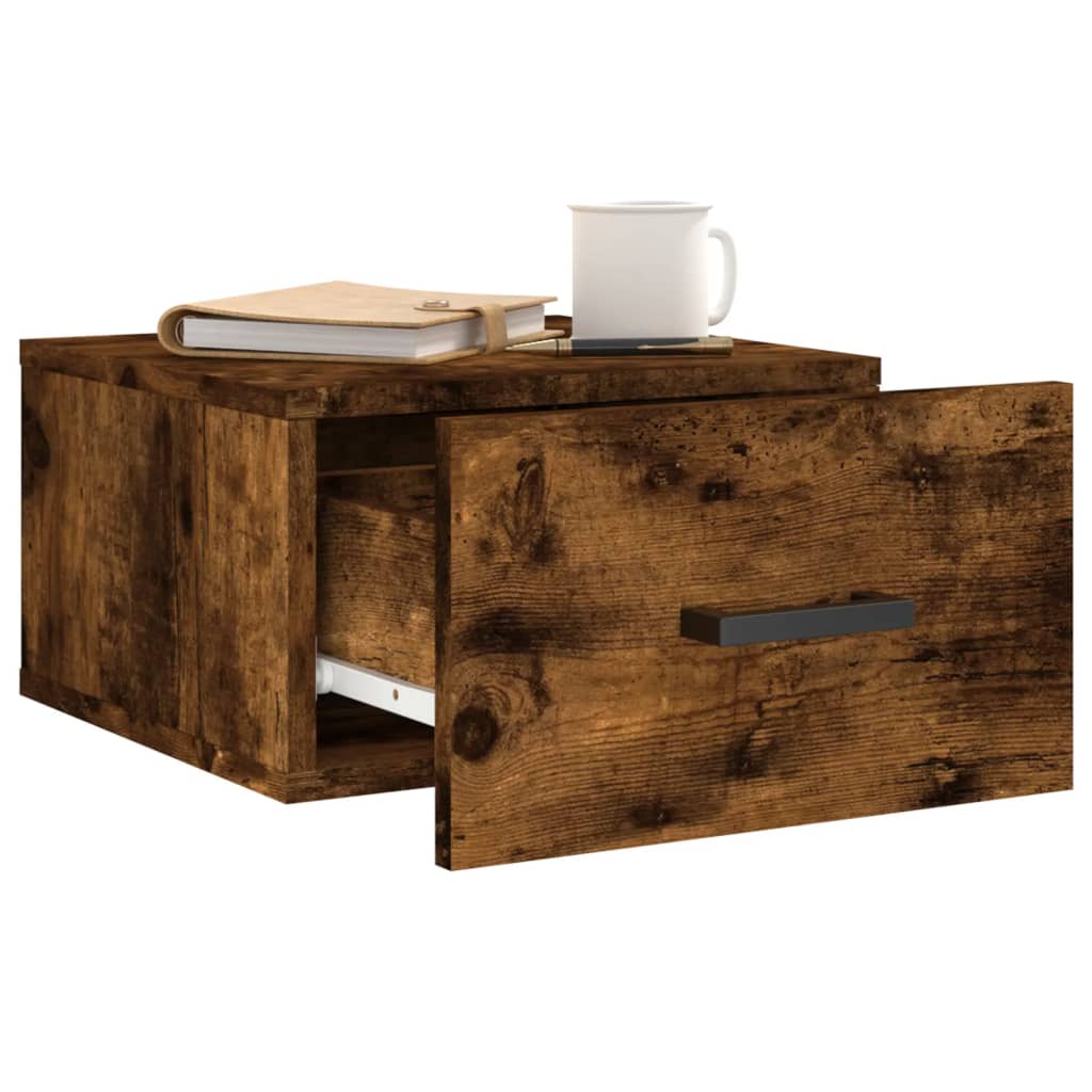 Wall-mounted bedside tables 2 pieces smoked oak 35x35x20 cm