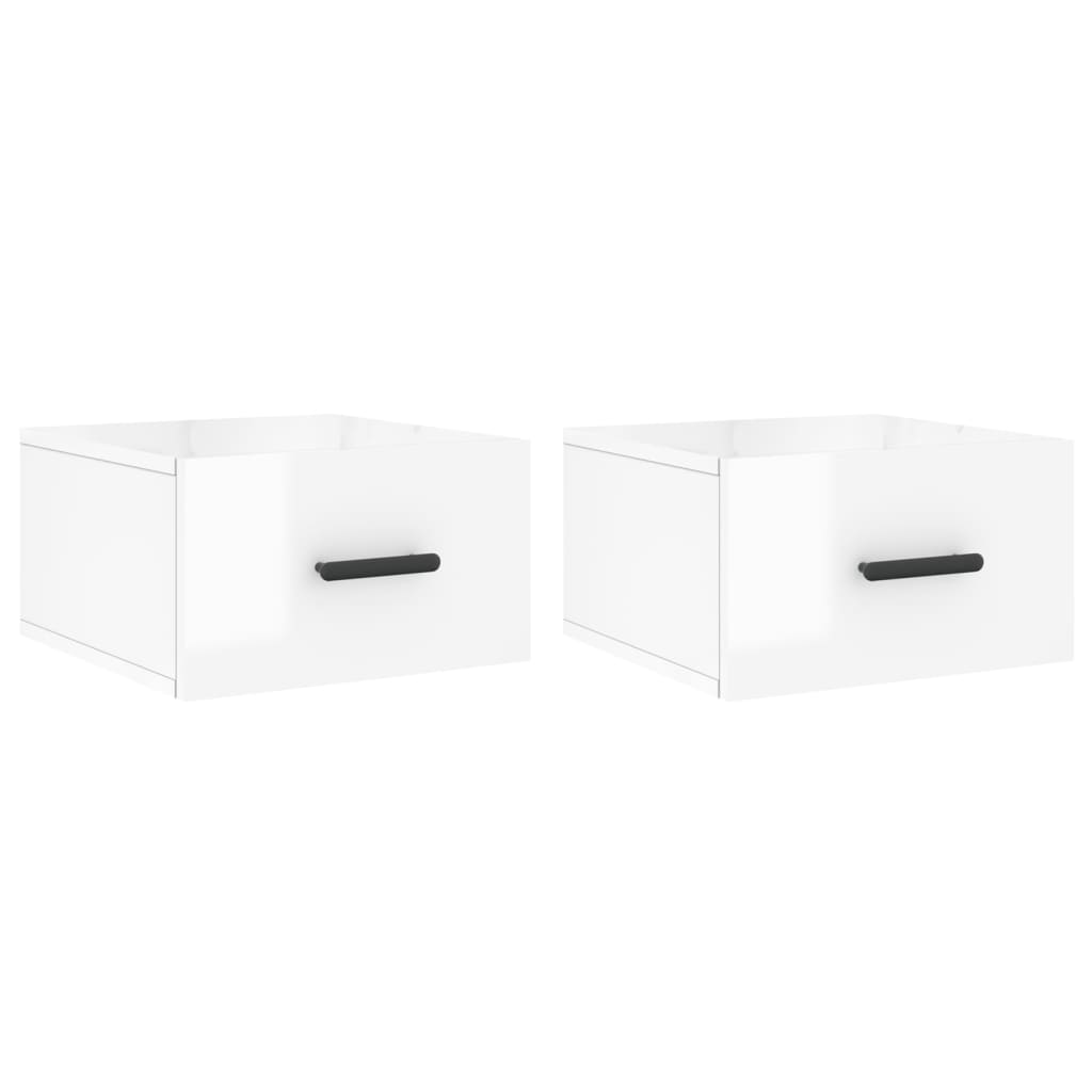 Wall-mounted bedside tables 2 pcs. High-gloss white 35x35x20 cm