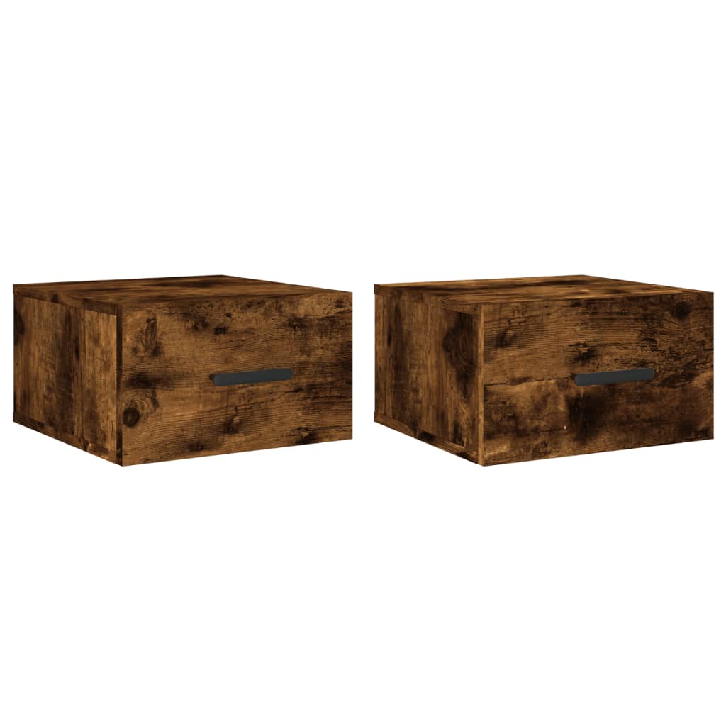 Wall-mounted bedside tables 2 pieces smoked oak 35x35x20 cm