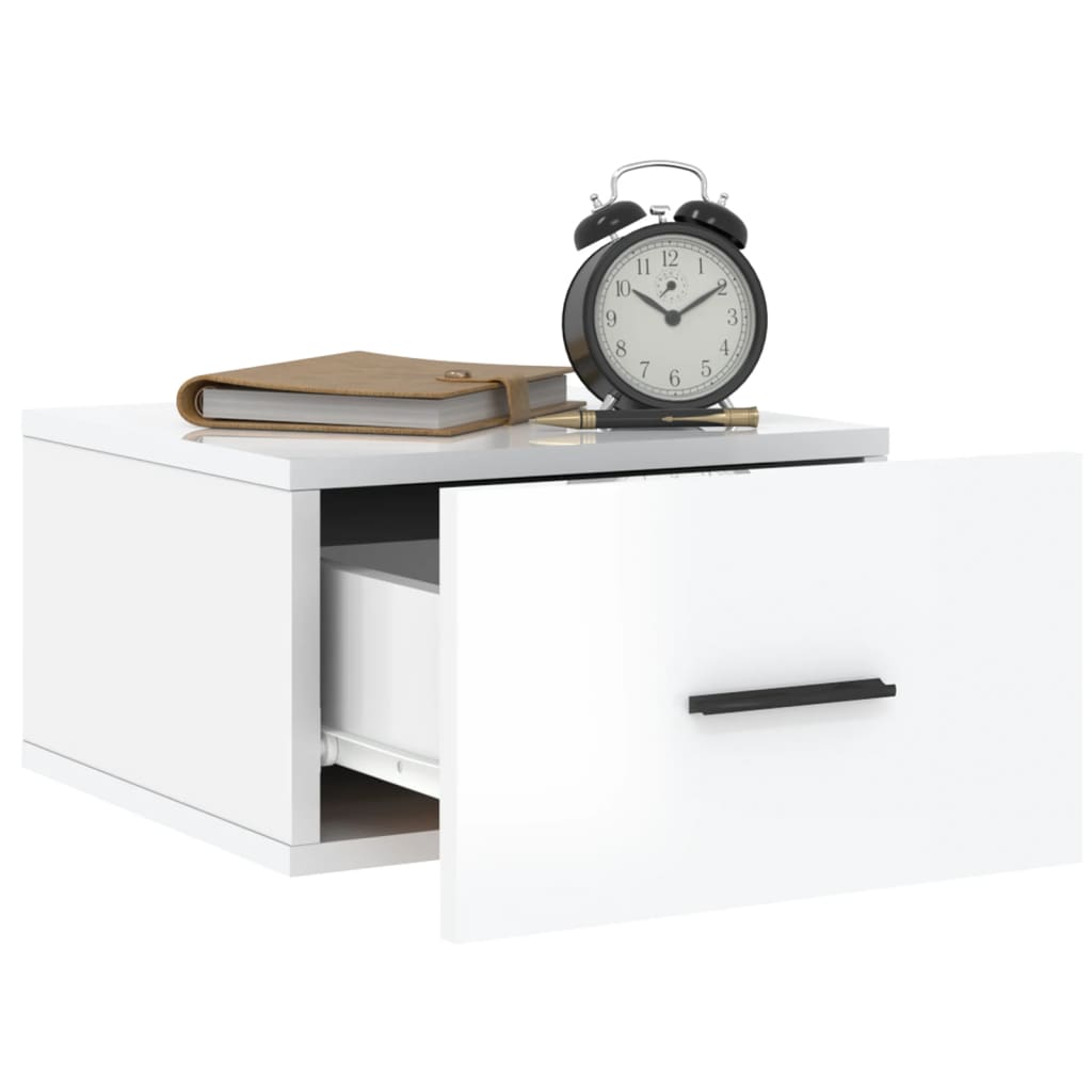 Wall-mounted bedside tables 2 pcs. High-gloss white 35x35x20 cm