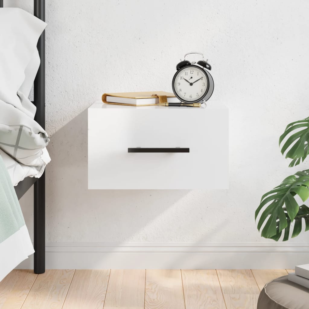 Wall-Mounted Bedside Table High Gloss White 35x35x20 cm