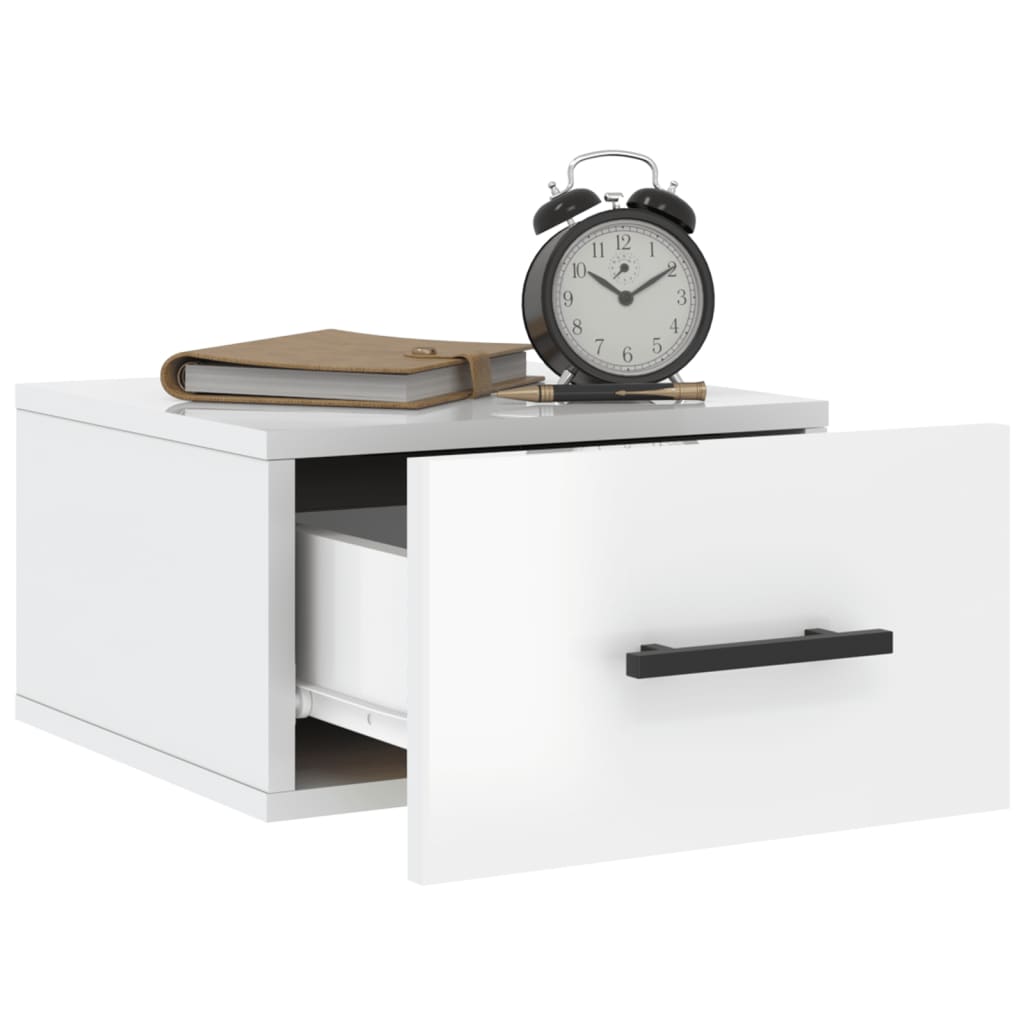 Wall-mounted bedside tables 2 pcs. High-gloss white 35x35x20 cm