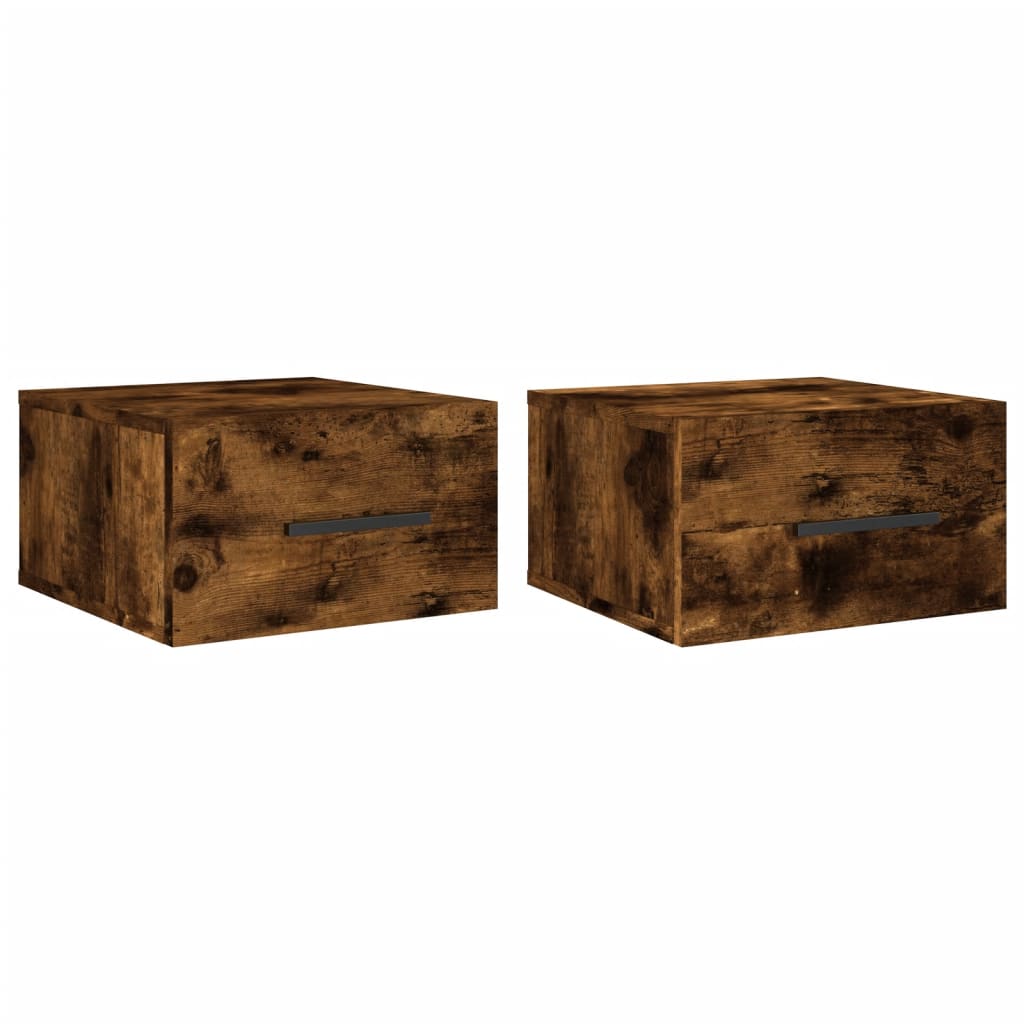 Wall-mounted bedside tables 2 pieces smoked oak 35x35x20 cm