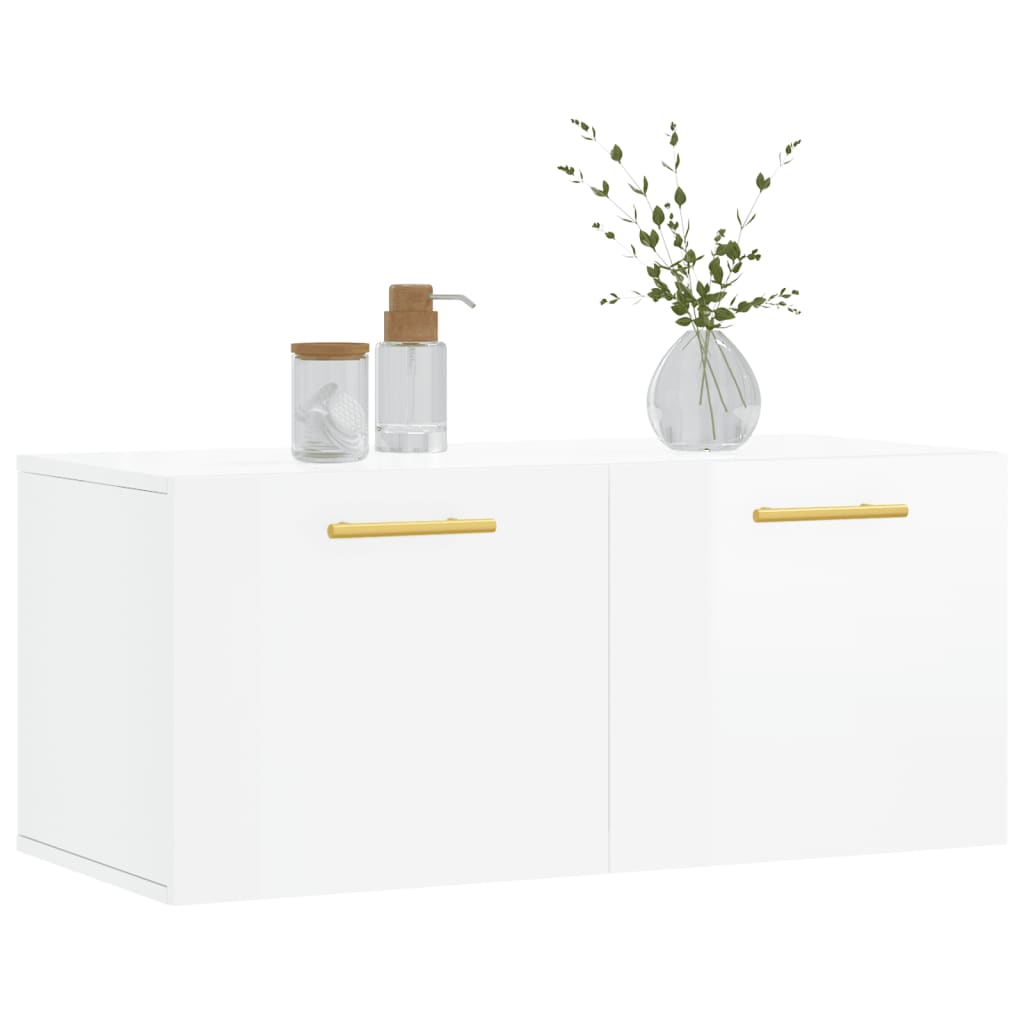 Wall Cabinet High Gloss White 80x36.5x35 cm Wood Material