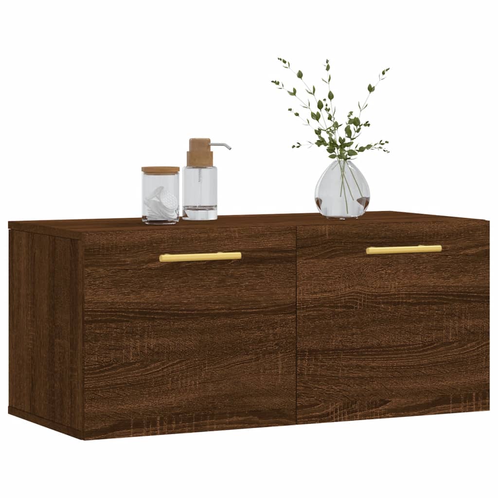 Wall Cabinet Brown Oak Look 80x36.5x35 cm Wood Material