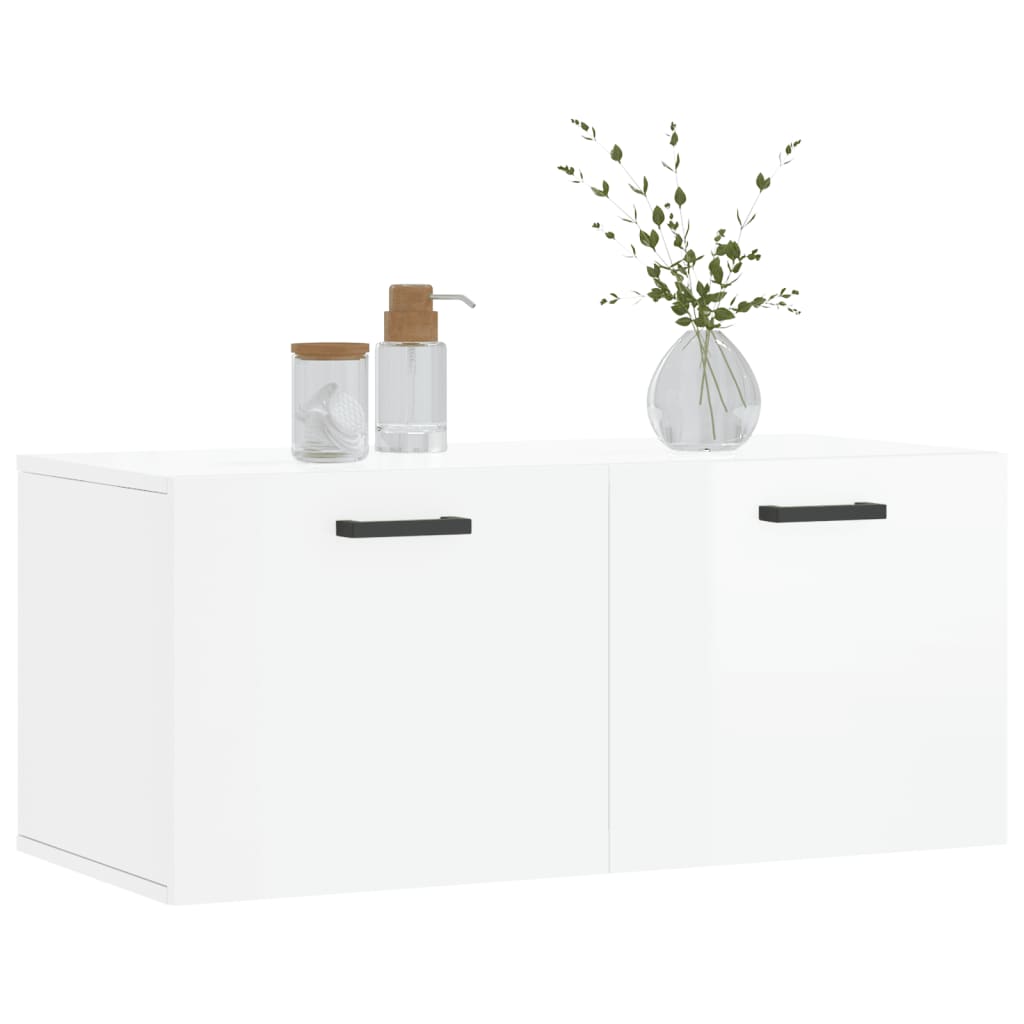 Wall Cabinet High Gloss White 80x36.5x35 cm Wood Material