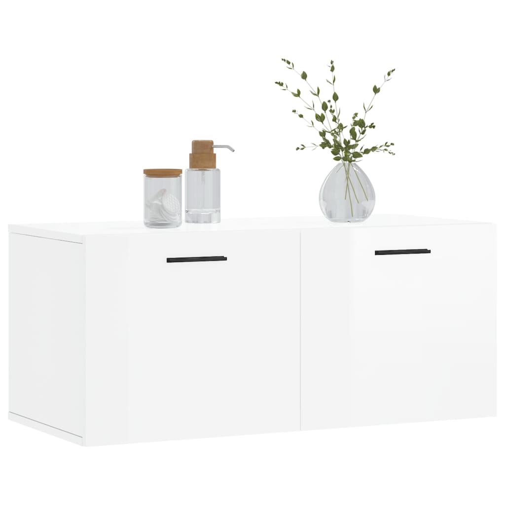 Wall Cabinet High Gloss White 80x36.5x35 cm Wood Material