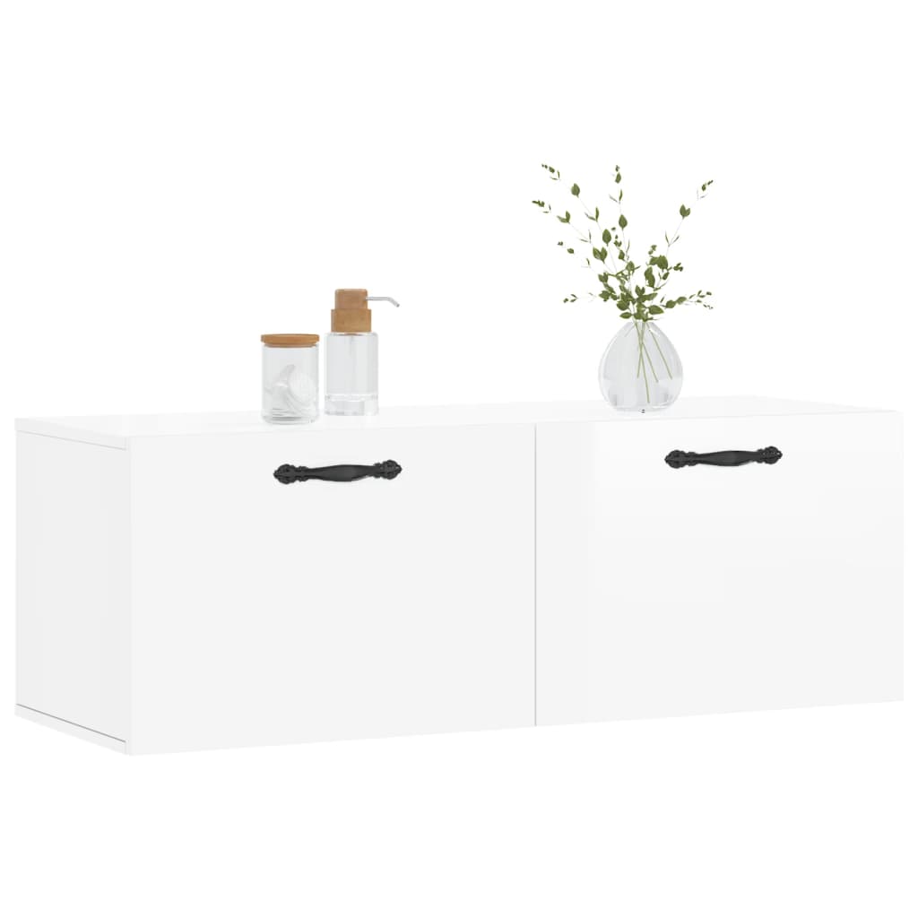 Wall Cabinet High Gloss White 100x36.5x35 cm Wood Material