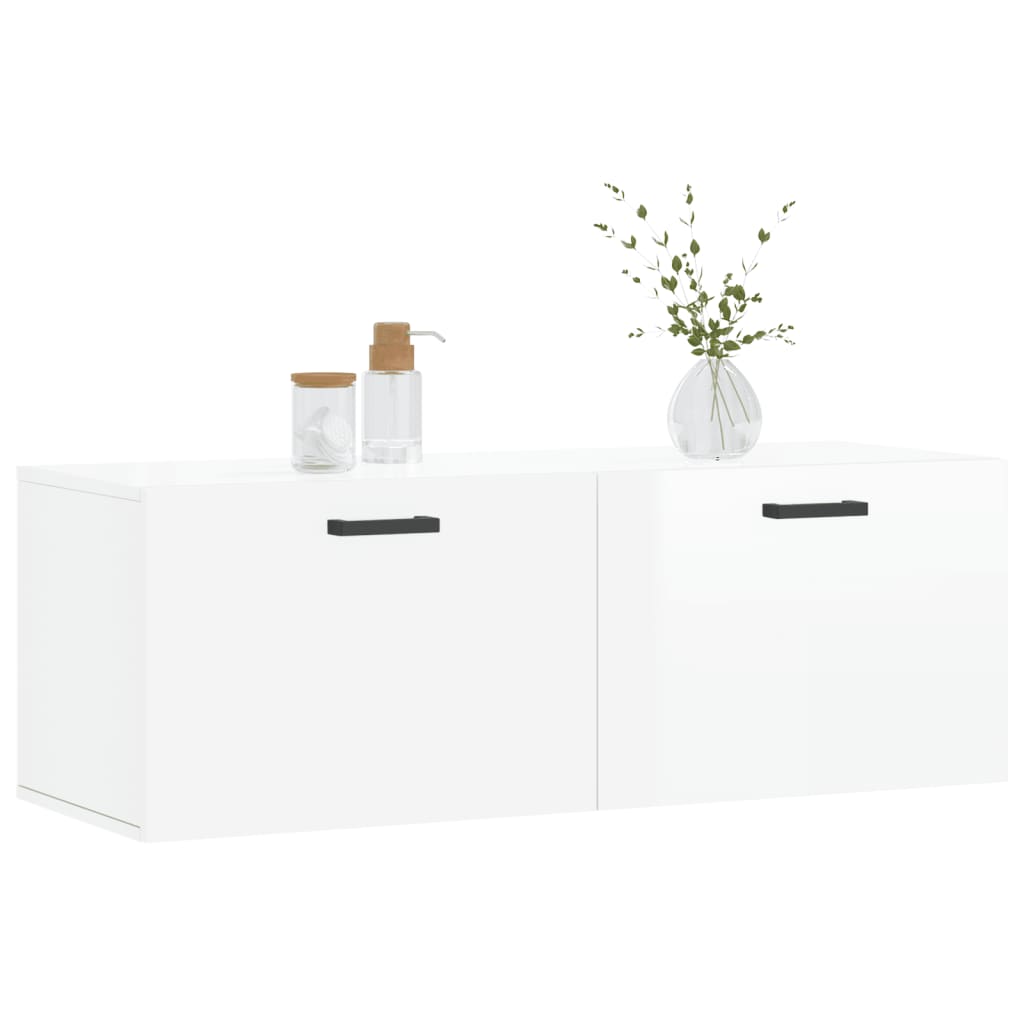 Wall Cabinet High Gloss White 100x36.5x35 cm Wood Material