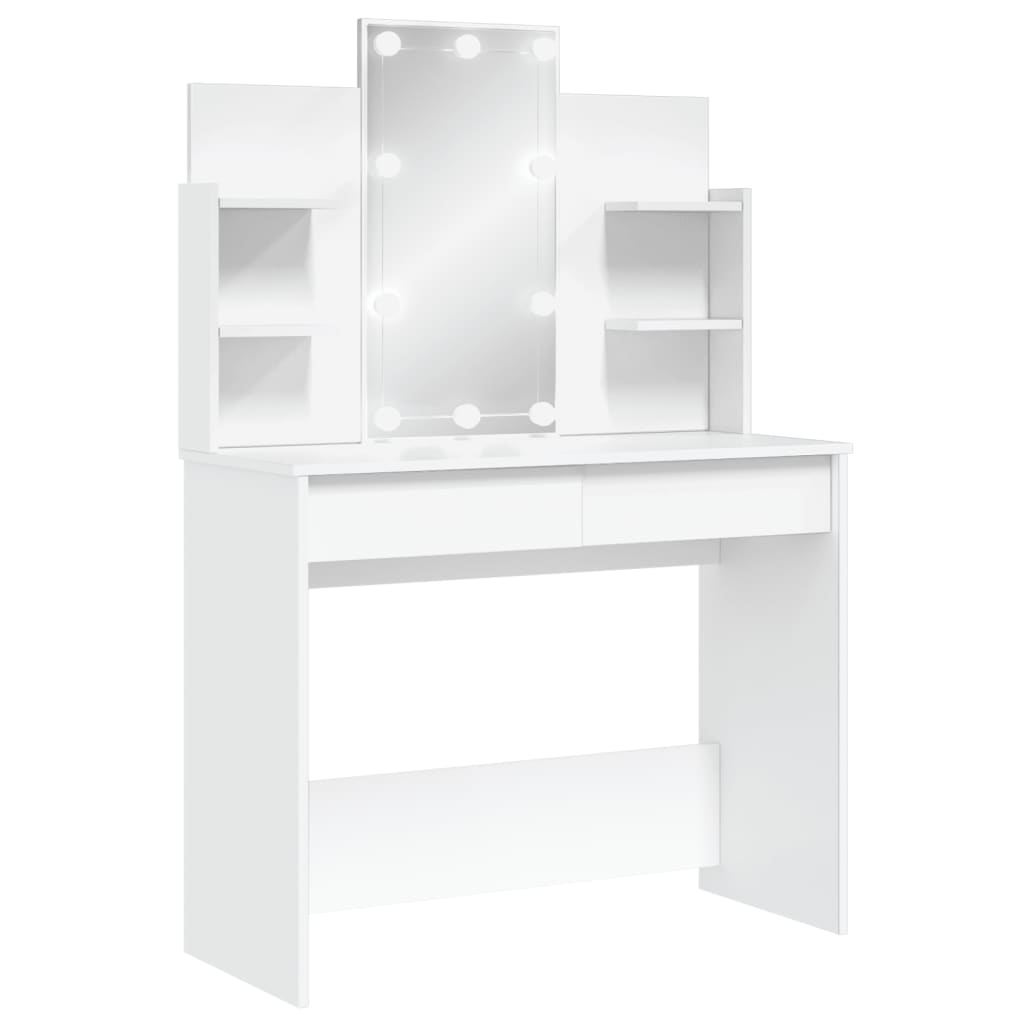 Dressing Table with LED Lights White 96x40x142 cm