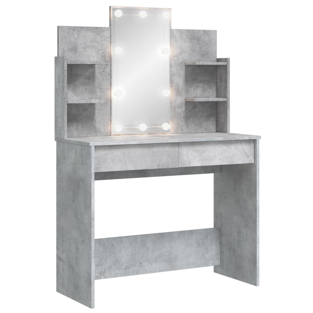 Dressing table with LED lights concrete grey 96x40x142 cm