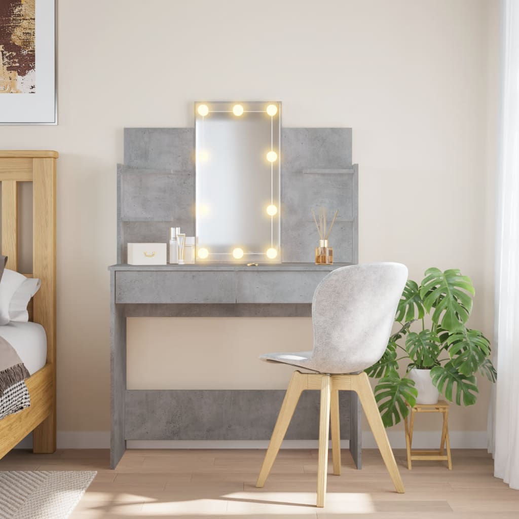 Dressing table with LED lights concrete grey 96x40x142 cm