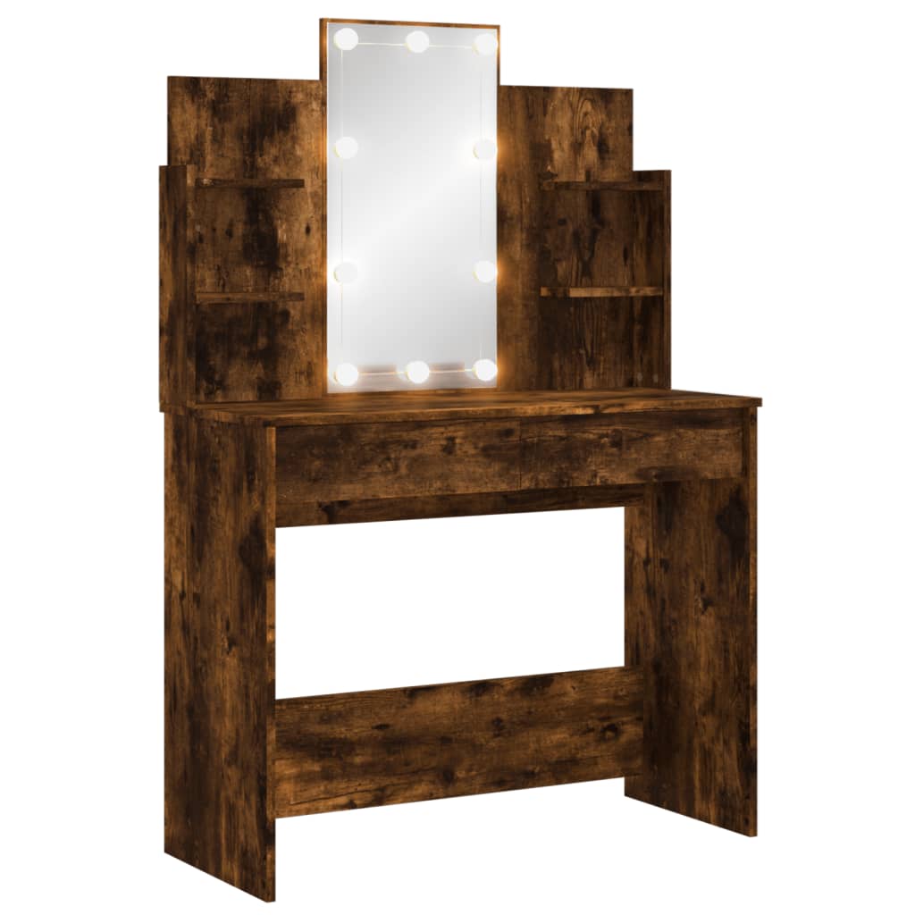 Dressing table with LED lights smoked oak 96x40x142 cm