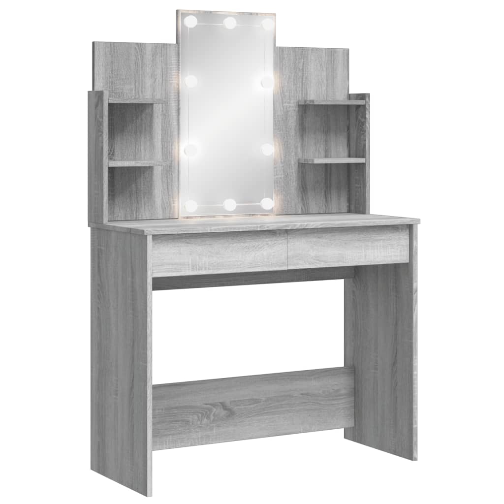 Dressing table with LED lights Gray Sonoma 96x40x142 cm