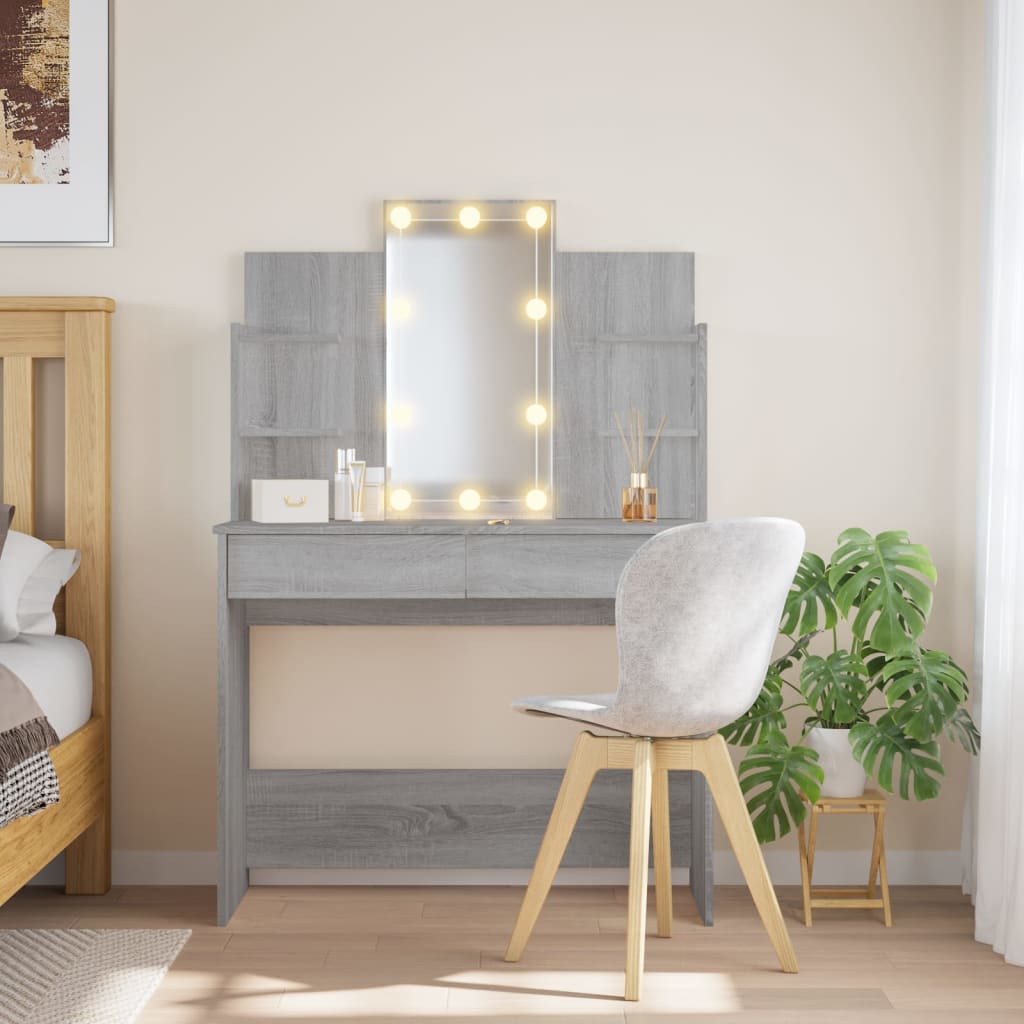 Dressing table with LED lights Gray Sonoma 96x40x142 cm