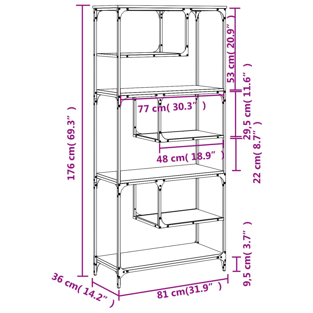 Bookshelf Black 81x36x176 cm Wood Material