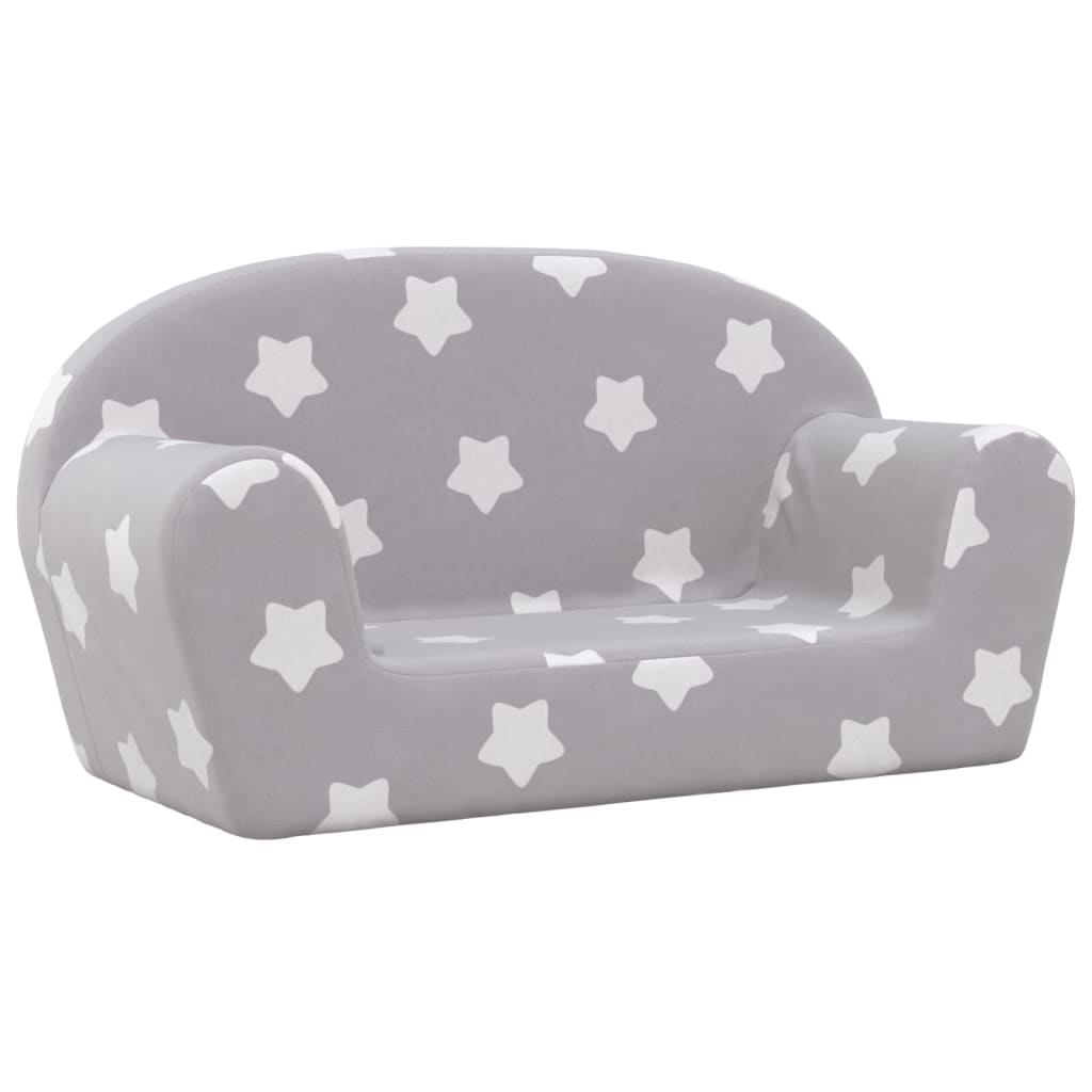 Children's Sofa 2-Seater Light Grey with Stars Soft Plush