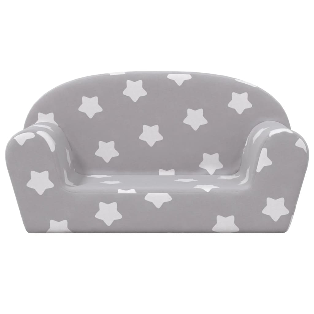 Children's Sofa 2-Seater Light Grey with Stars Soft Plush