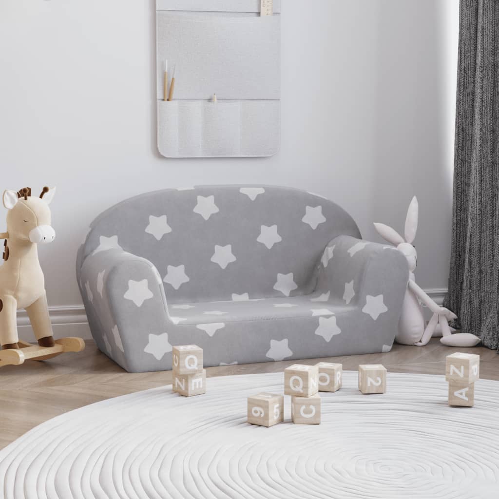 Children's Sofa 2-Seater Light Grey with Stars Soft Plush