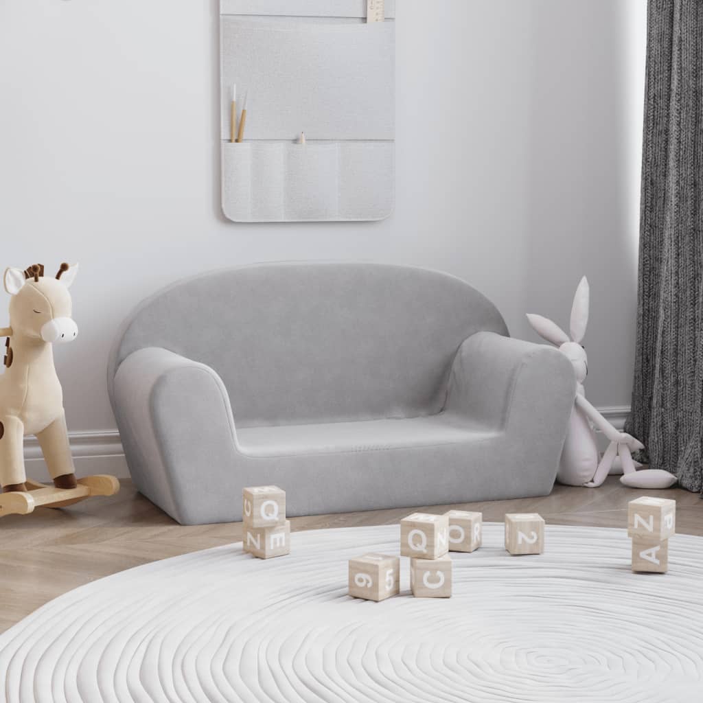 Children's Sofa 2-Seater Light Gray Soft Plush