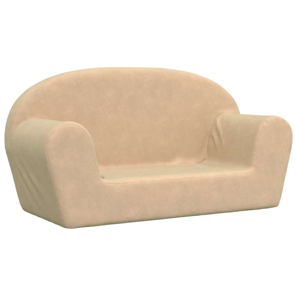 Kindersofa 2-Sitzer Creme Weicher Plüsch