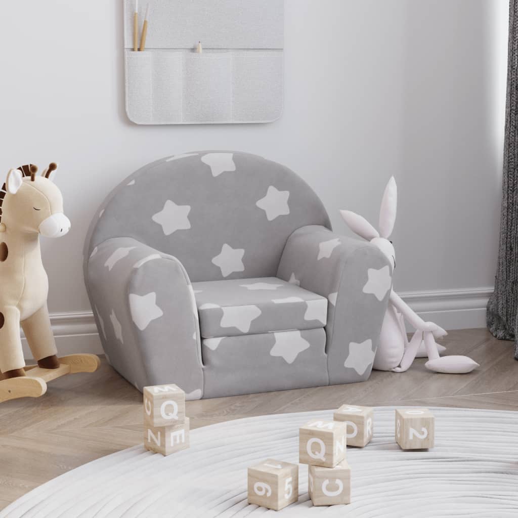 Sofa Bed for Children Light Gray Stars Soft Plush