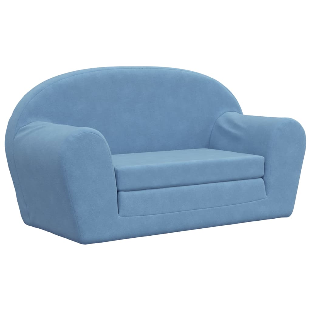 Children's Sofa Bed 2-Seater Blue Soft Plush