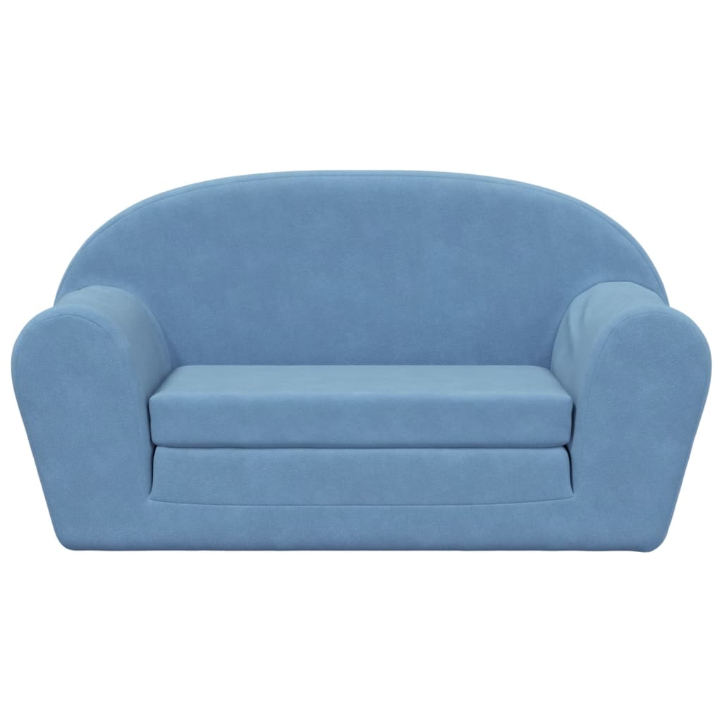 Children's Sofa Bed 2-Seater Blue Soft Plush