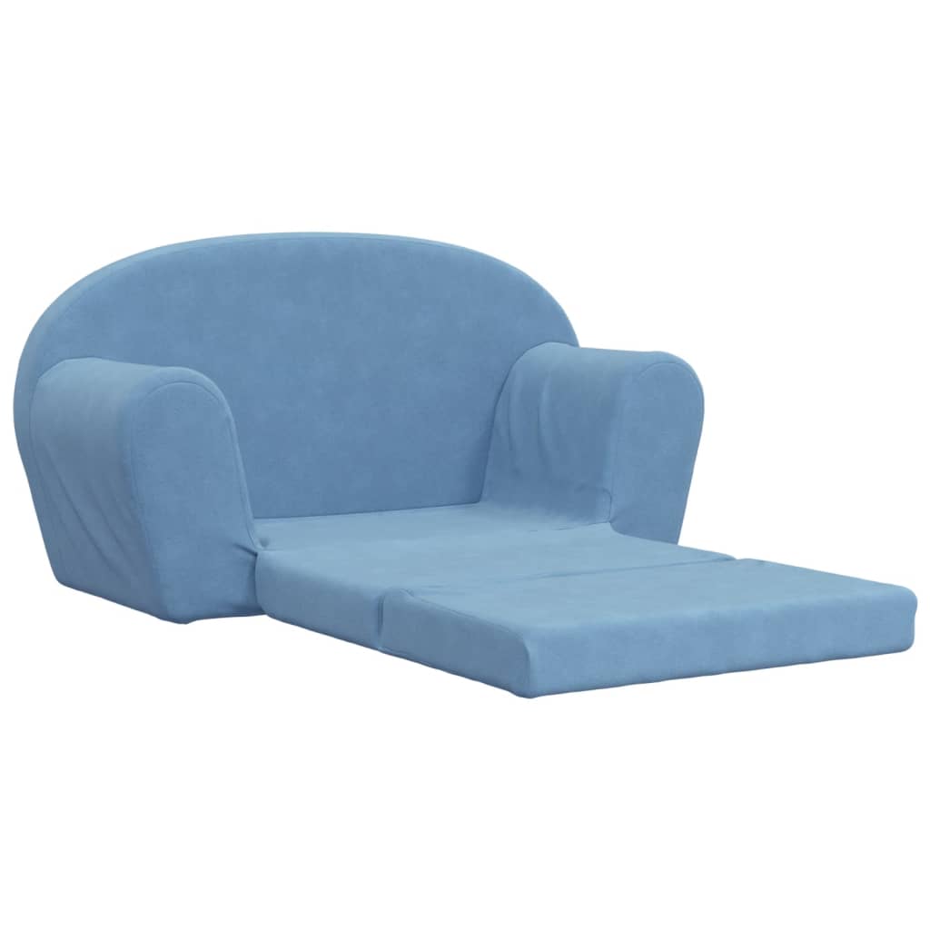 Children's Sofa Bed 2-Seater Blue Soft Plush