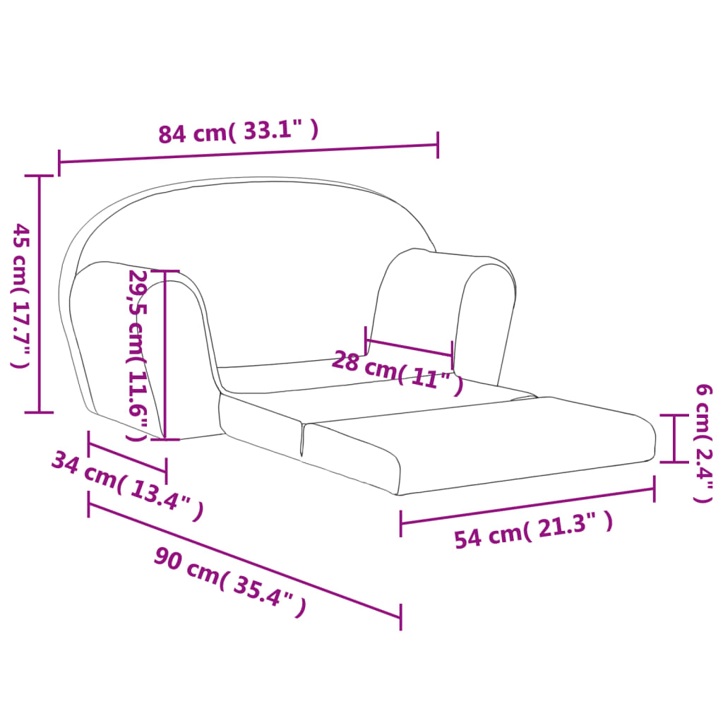 Children's Sofa Bed 2-Seater Blue Soft Plush