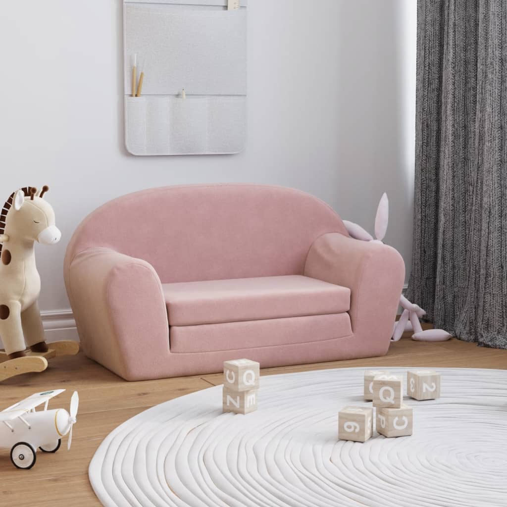 Children's Sofa Bed 2-Seater Pink Soft Plush