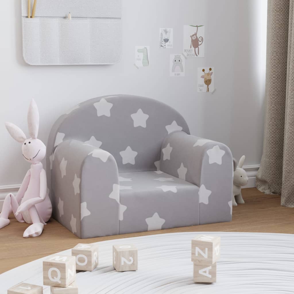 Children's Sofa Light Grey with Stars Soft Plush