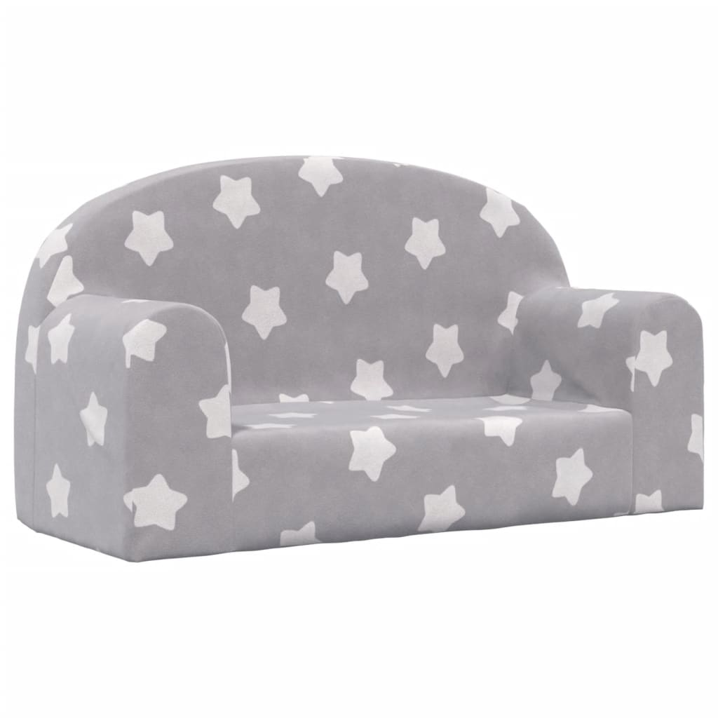 Children's Sofa 2-Seater Light Grey with Stars Soft Plush