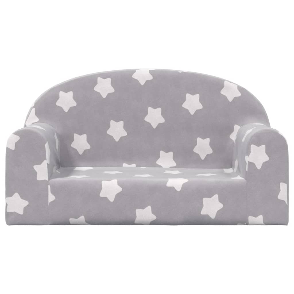 Children's Sofa 2-Seater Light Grey with Stars Soft Plush