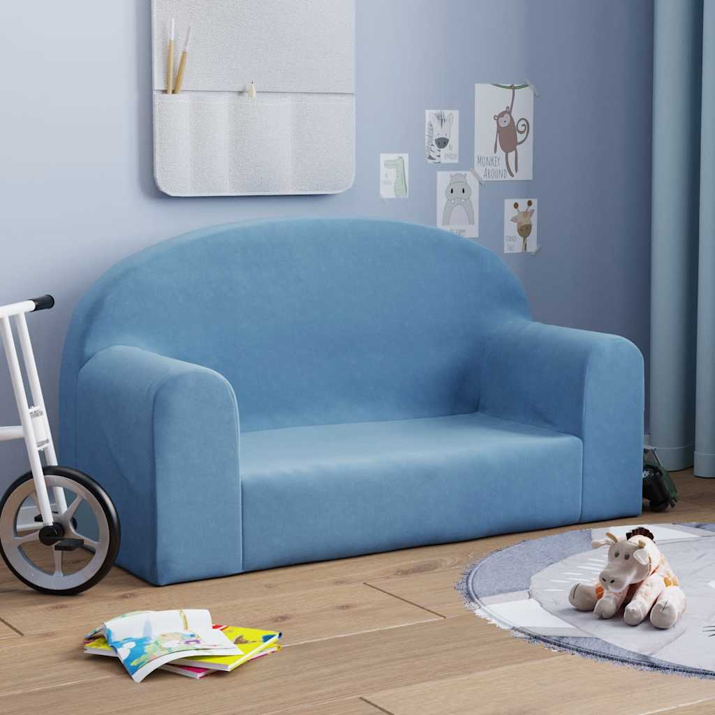 Children's Sofa 2-Seater Blue Soft Plush