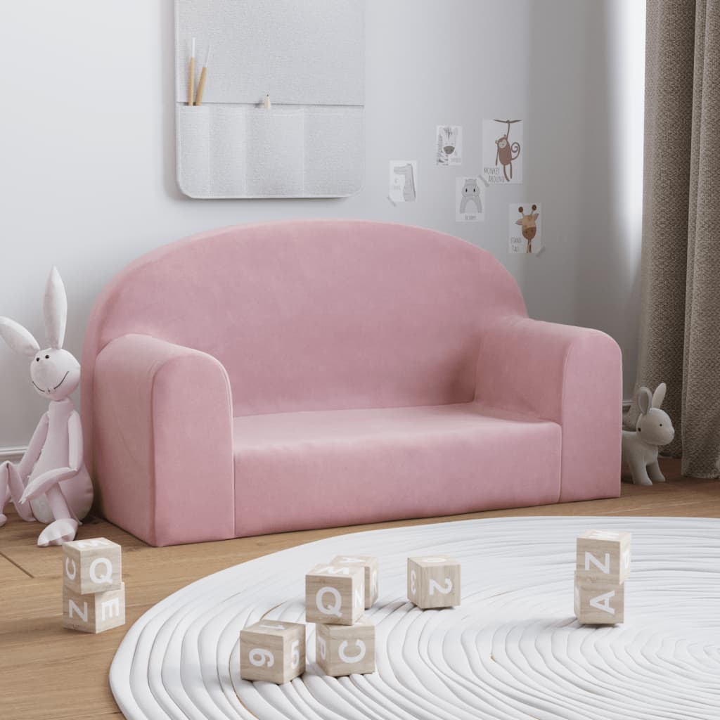 Children's Sofa 2-Seater Pink Soft Plush