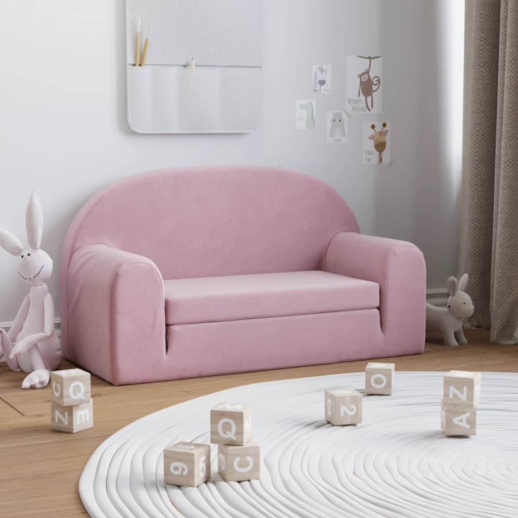 Children's Sofa Bed 2-Seater Pink Soft Plush