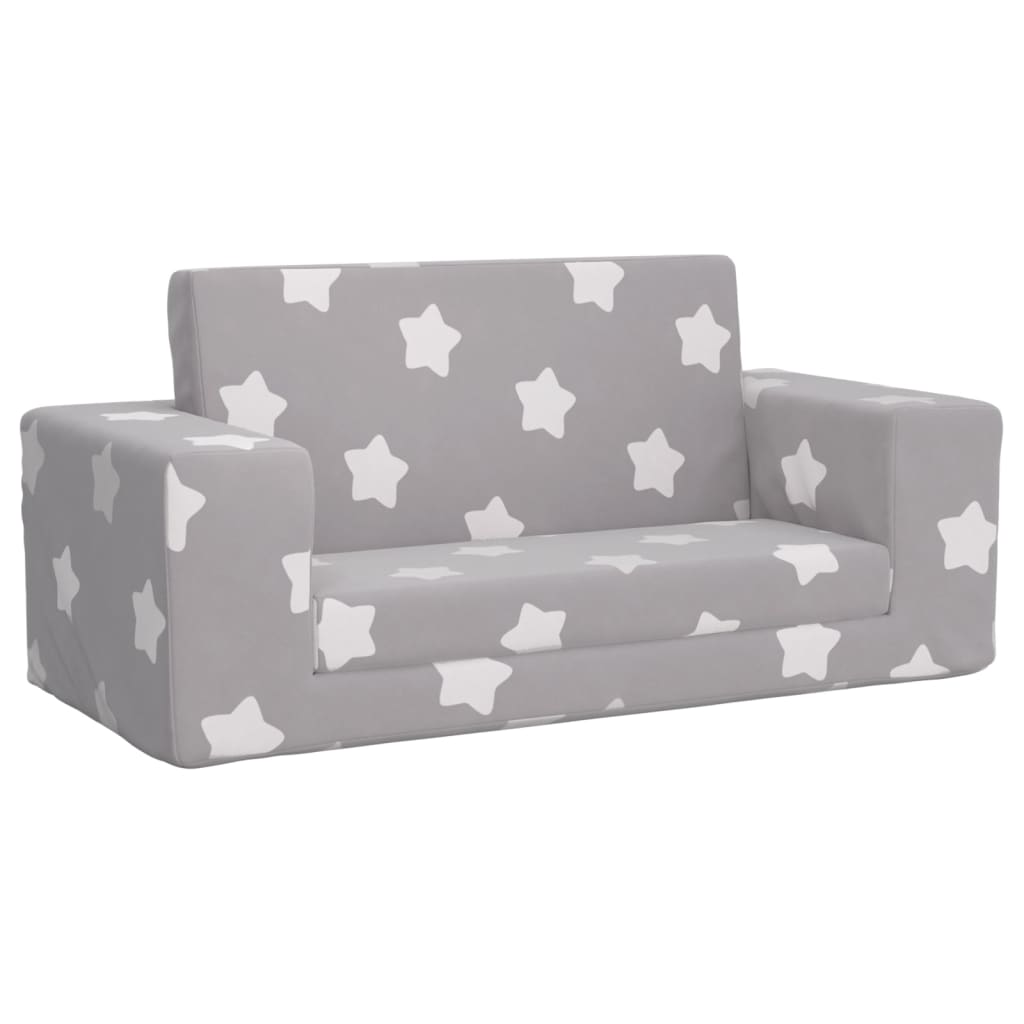 Children's sofa bed 2-seater light grey with stars soft plush