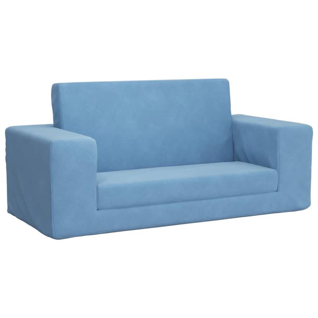 Children's Sofa Bed 2-Seater Blue Soft Plush