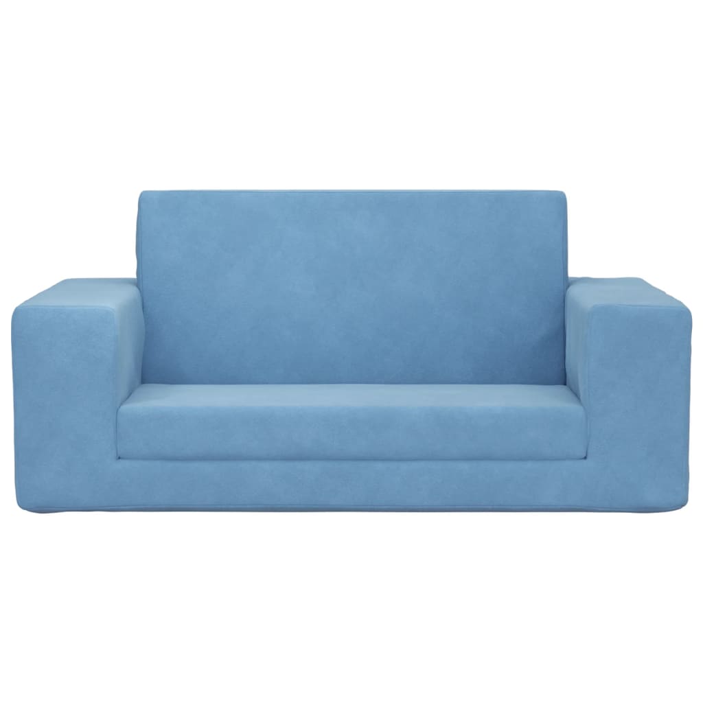 Children's Sofa Bed 2-Seater Blue Soft Plush