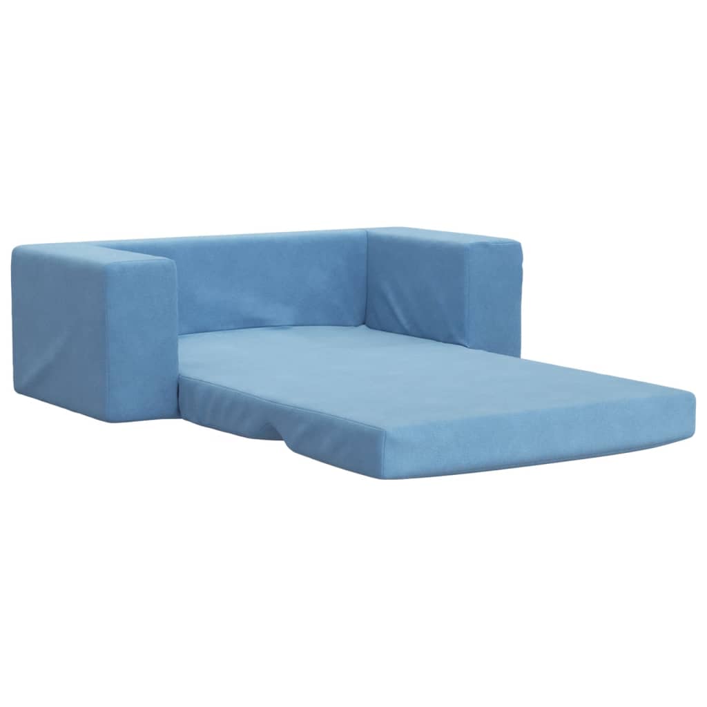 Children's Sofa Bed 2-Seater Blue Soft Plush