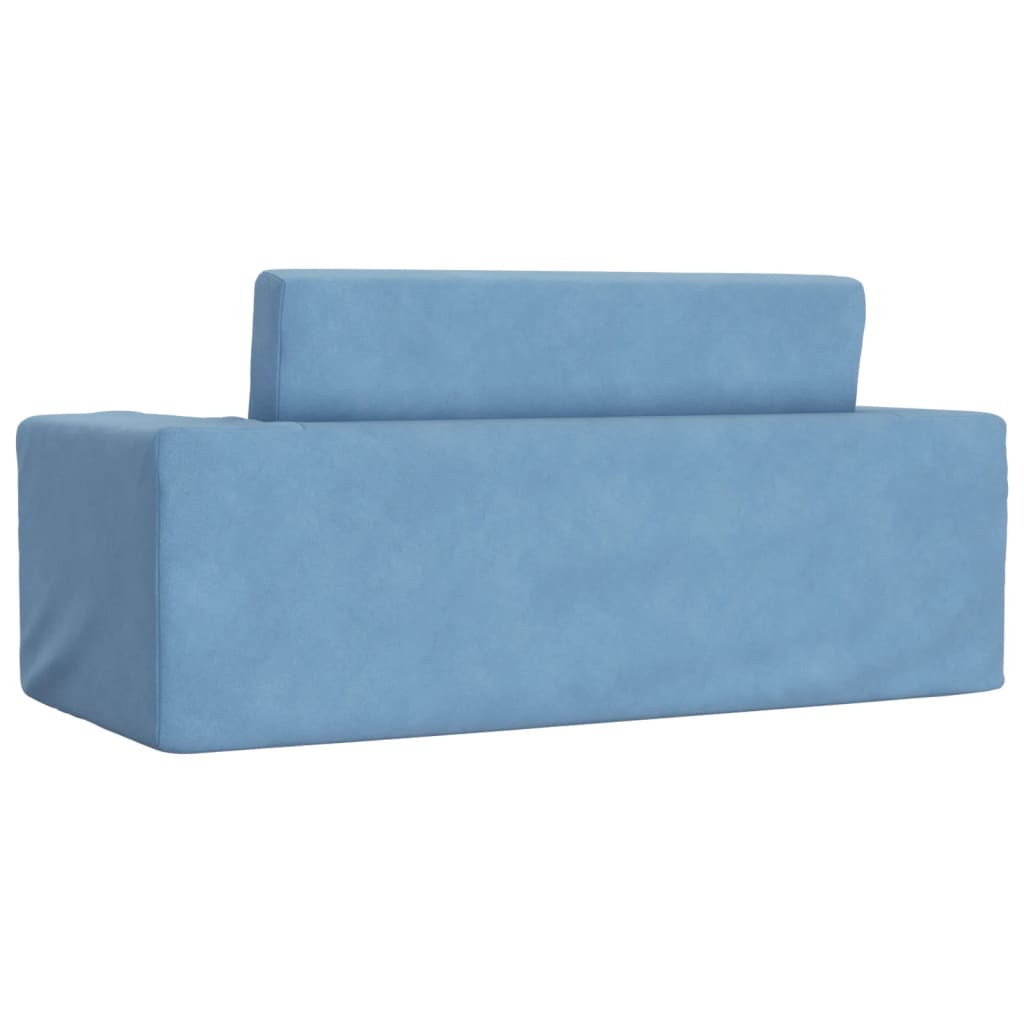 Children's Sofa Bed 2-Seater Blue Soft Plush