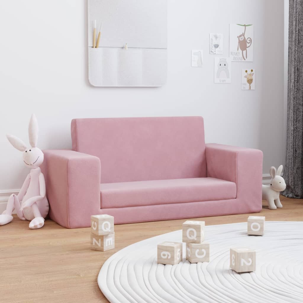 Children's Sofa Bed 2-Seater Pink Soft Plush