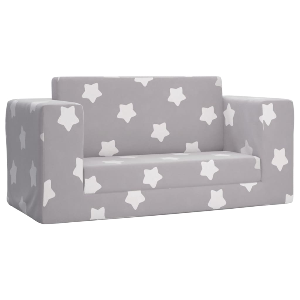 Children's sofa bed 2-seater light grey with stars soft plush