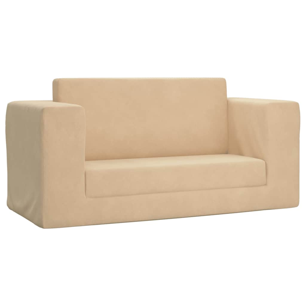 Children's Sofa Bed 2-Seater Cream Soft Plush