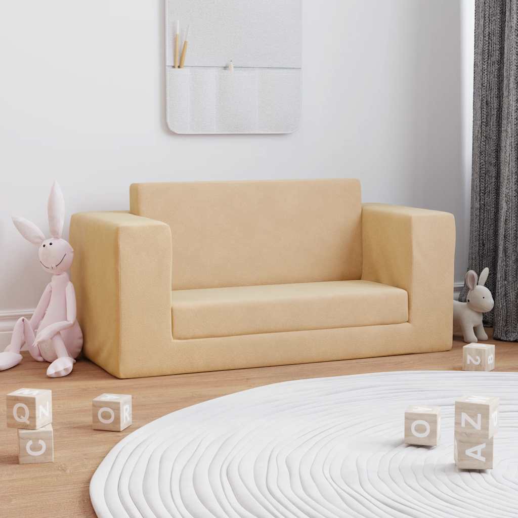 Children's Sofa Bed 2-Seater Cream Soft Plush