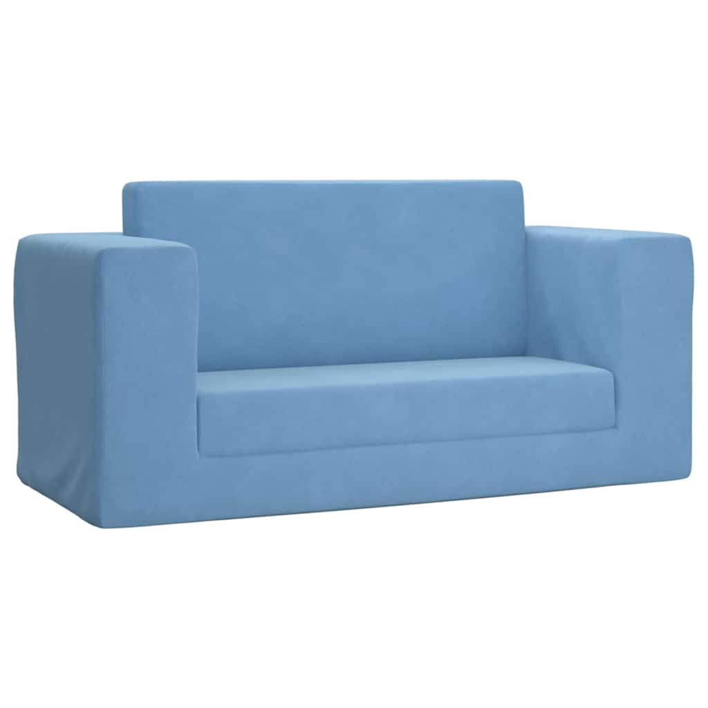 Children's Sofa Bed 2-Seater Blue Soft Plush