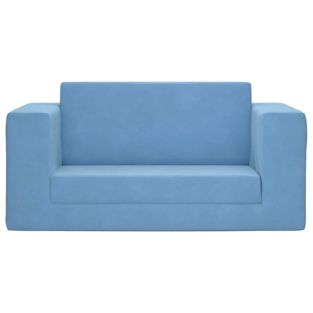 Children's Sofa Bed 2-Seater Blue Soft Plush