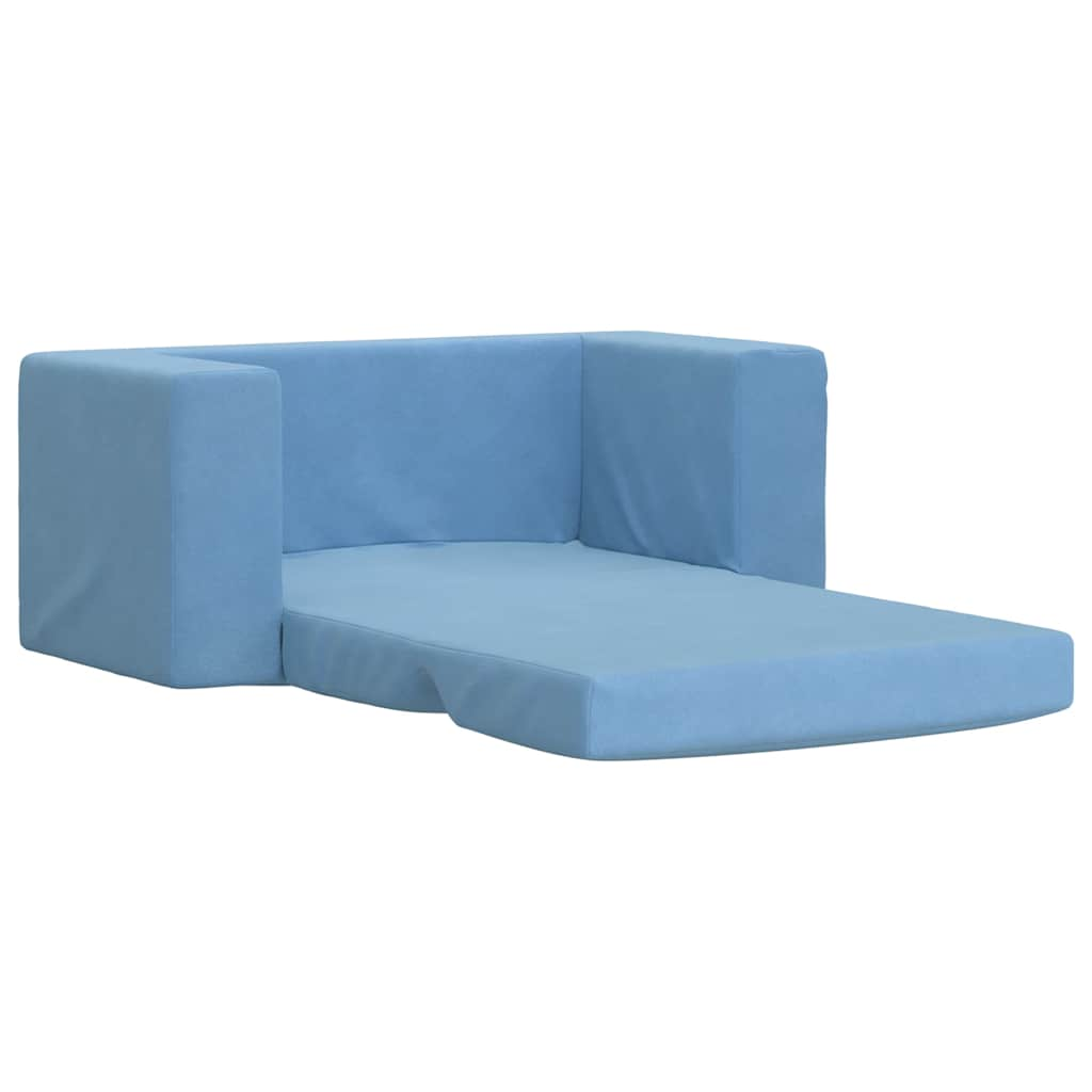 Children's Sofa Bed 2-Seater Blue Soft Plush